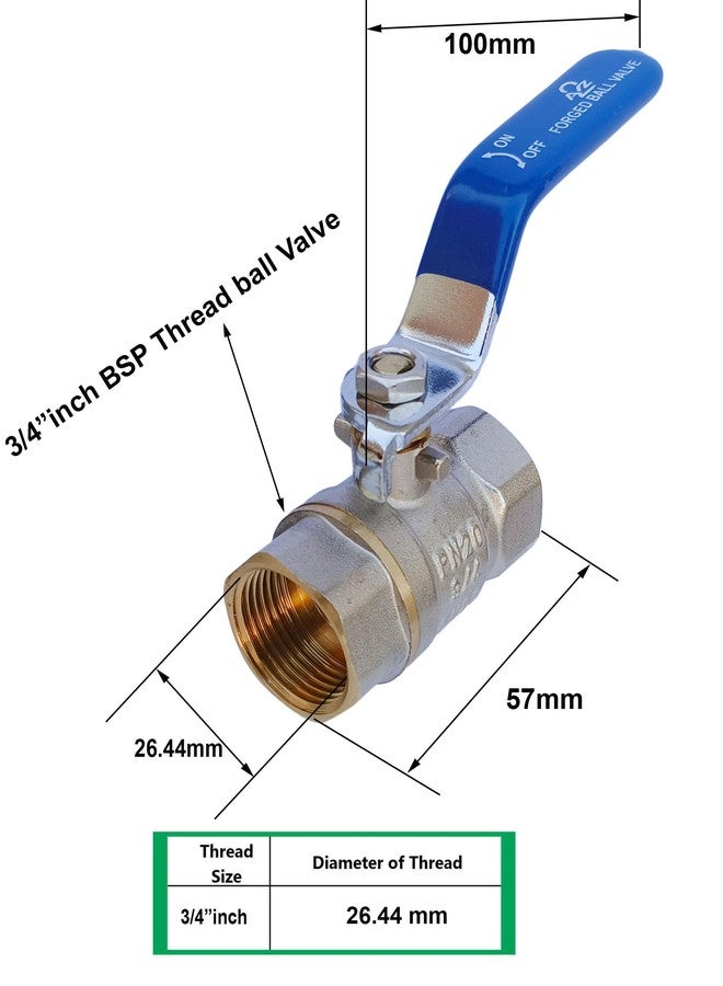 ES EKSAFAR ESEKSAFAR Heavy BSP Thread Brass Forged Ball Valve Female Nickel Plated Ball Valves with Seal/Teflon Tape set (3/4" BSPT Ball Valve) - Image 2